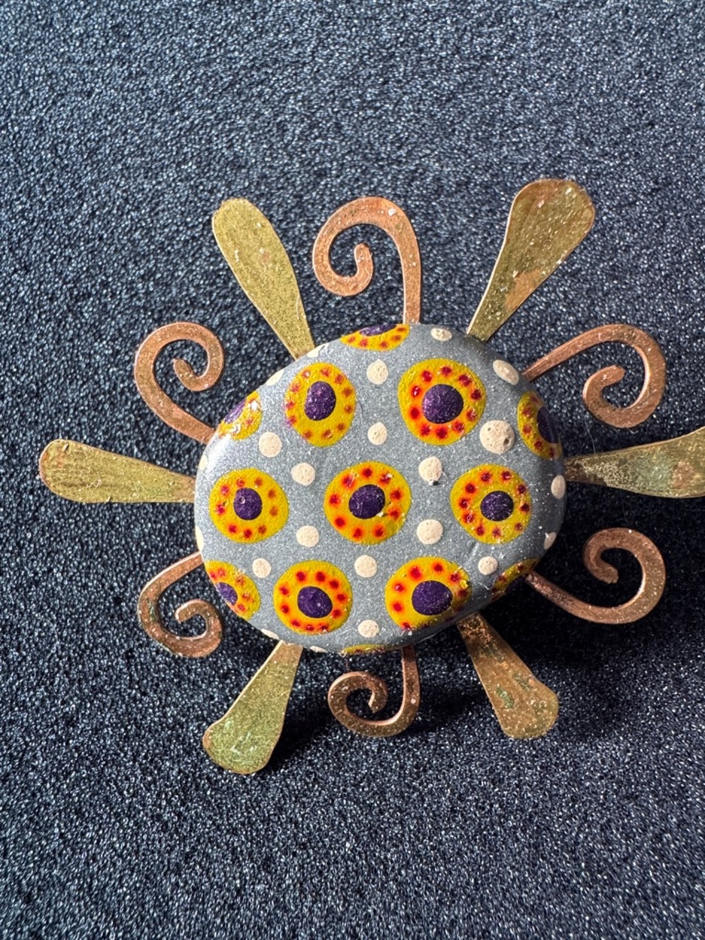 Hand-Painted Sunburst - Gray, Yellow, Purple pin